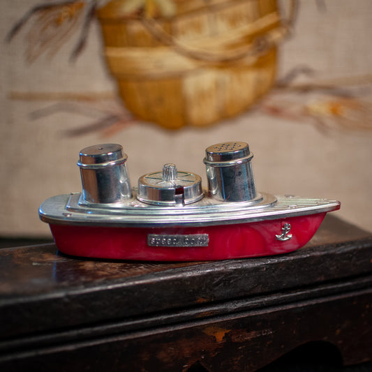 Speed Boat Salt, Pepper and Mustard Pot Set Made in Hong Kong 1960s